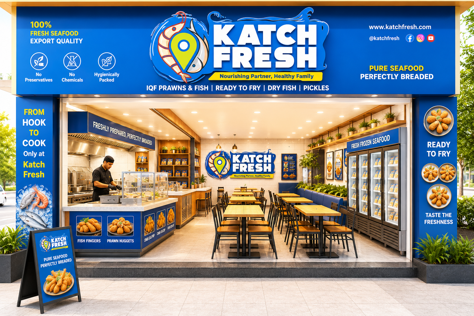 Katch Fresh franchise storefront with dine-in and freezer retail