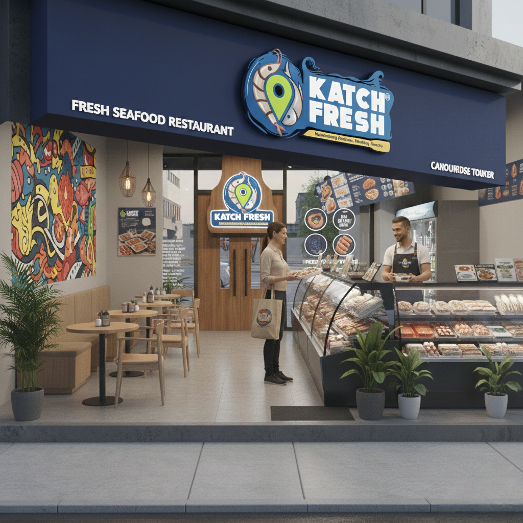 Katch Fresh restaurant storefront with fresh seafood display